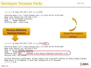 BGA | CEH
@BGASecurity
Versiyon Tarama Farkı
Klasik Port tarama
sonucu
Versiyon Belirleme
Taraması Sonucu
 