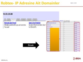 BGA | CEH
@BGASecurity
Robtex- IP Adresine Ait Domainler
Örnek
 
