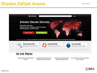 BGA | CEH
@BGASecurity
Shodan Zafiyet Arama
 