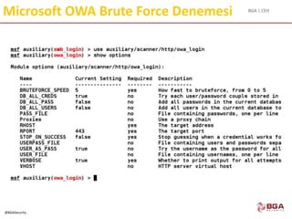 BGA | CEH
@BGASecurity
Microsoft OWA Brute Force Denemesi
 