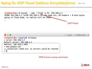 BGA | CEH
@BGASecurity
Hping İle UDP Flood Saldırısı Gerçekleştirme
UDP Flood
DNS Sunucu cevap veremiyor
 