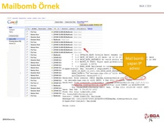 BGA | CEH
@BGASecurity
Mailbomb Örnek
74
Mail bomb
yapan IP
adresi
 
