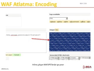 BGA | CEH
@BGASecurity
WAF Atlatma: Encoding
Inline çalışan WAF/IPS’lerde işe yarar
 