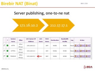 BGA | CEH
@BGASecurity
Birebir NAT (Binat)
Server publishing, one-to-ne nat
172.16.10.2 212.17.17.1
 