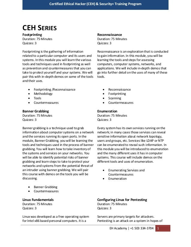 Ceh And Security Training Outline Eh Academy