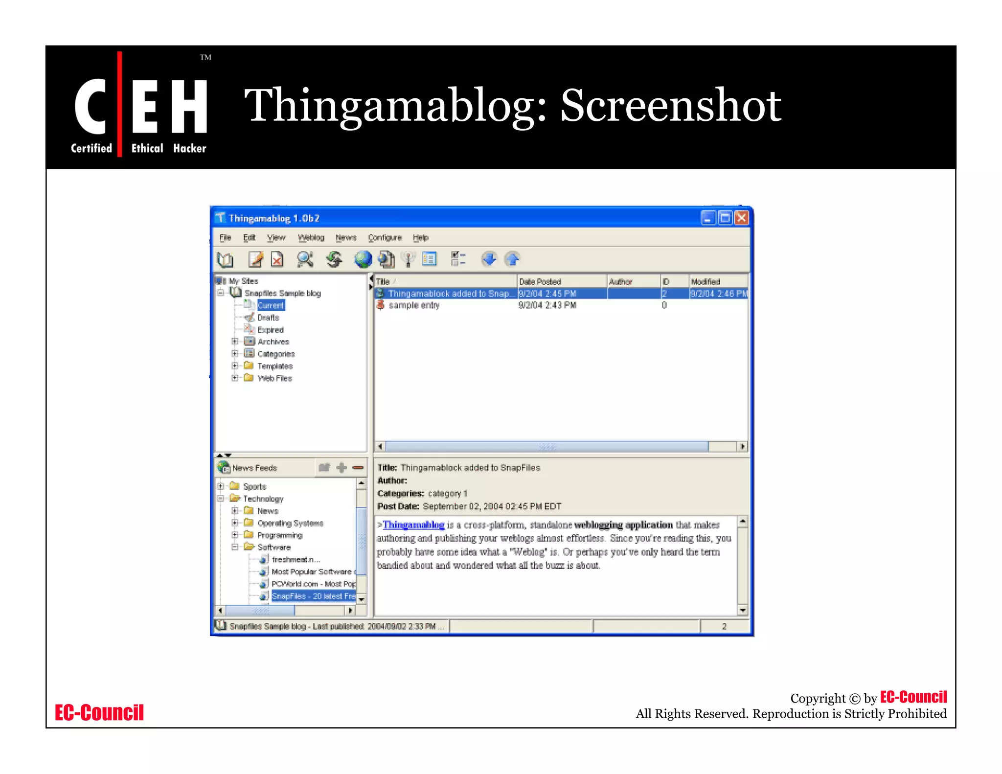 Thingamablog: Screenshot
EC-Council
Copyright © by EC-Council
All Rights Reserved. Reproduction is Strictly Prohibited
 