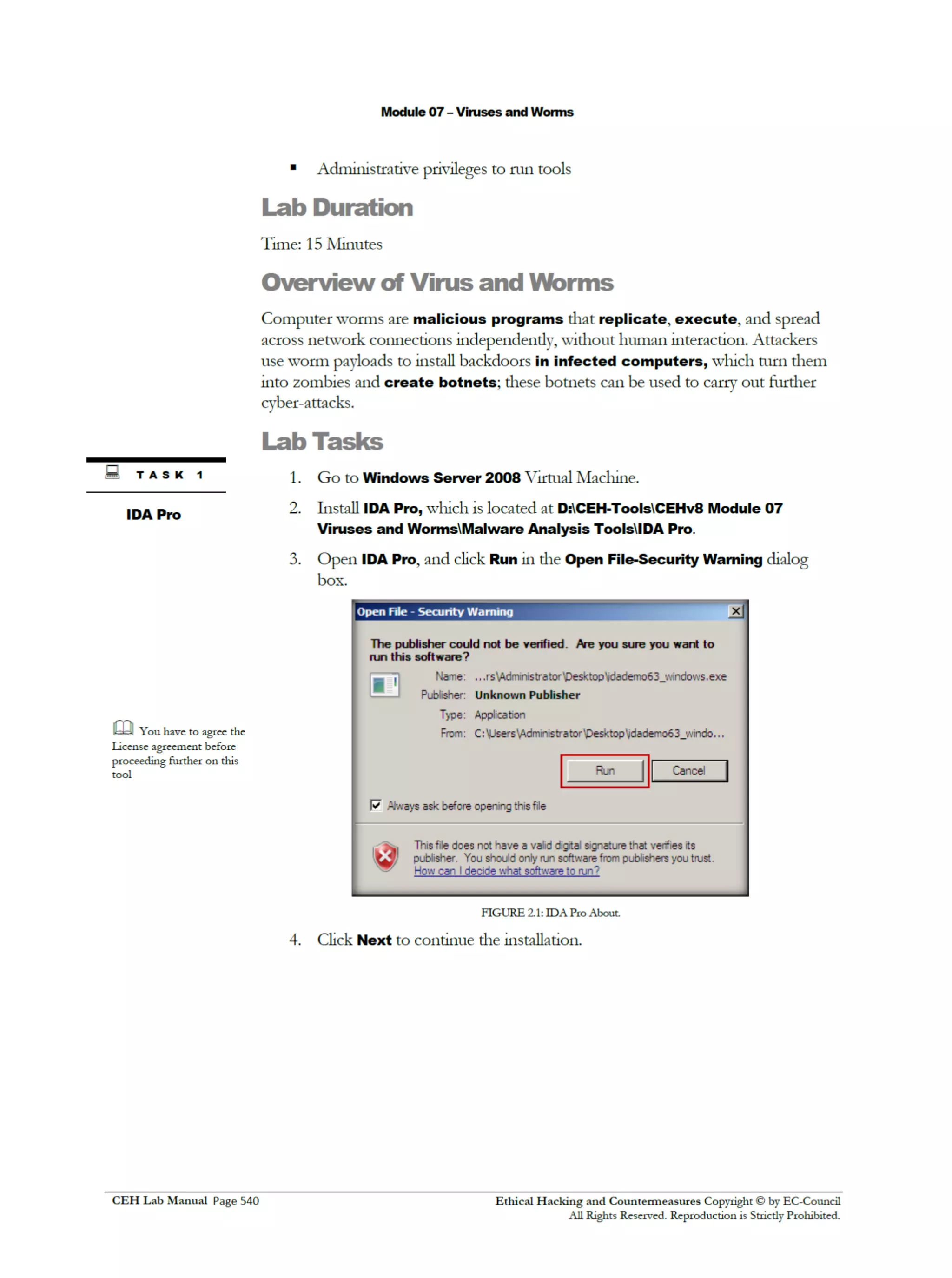 Cehv8 Labs - Module07: Viruses and Worms.