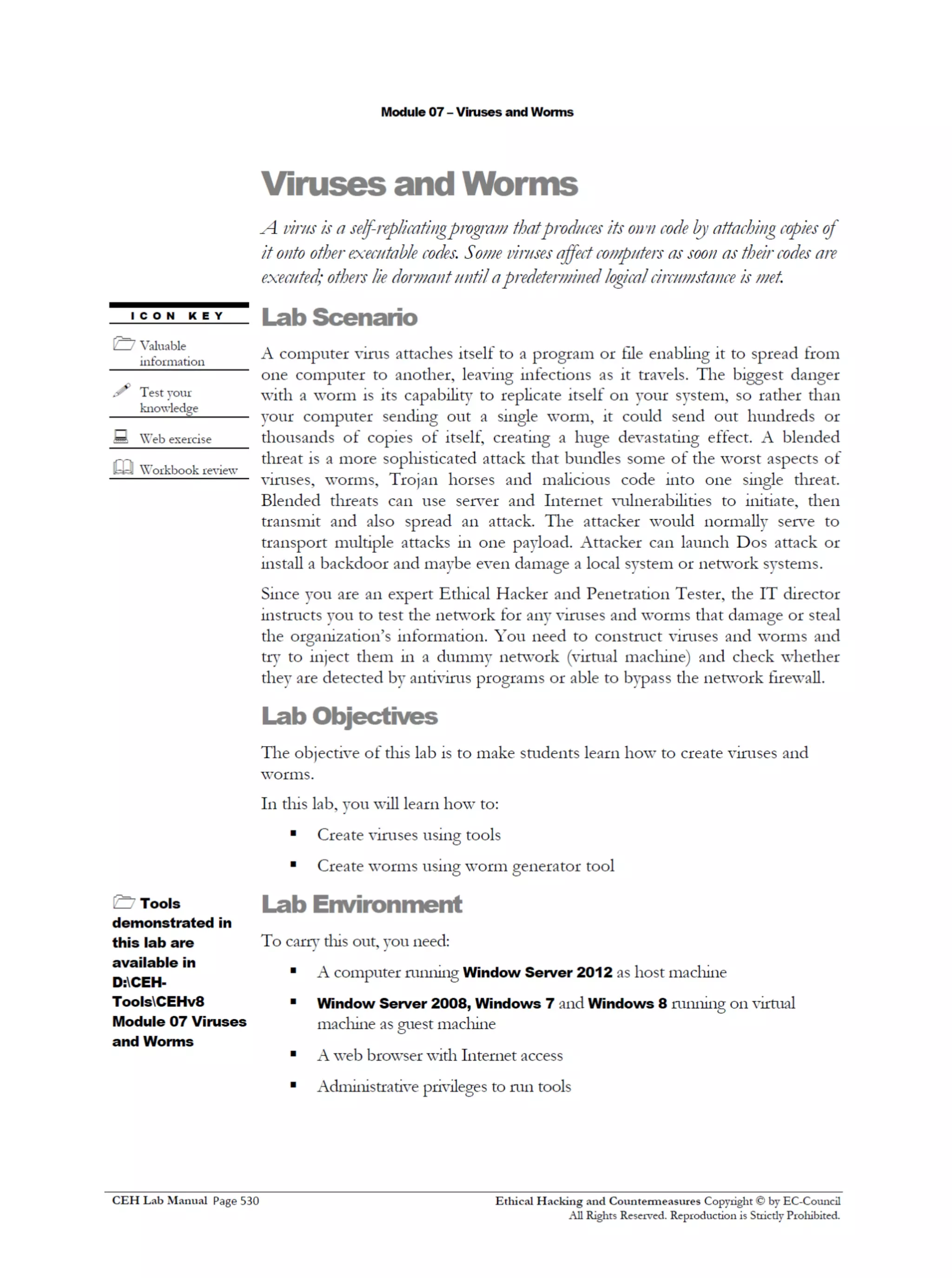 Cehv8 Labs - Module07: Viruses and Worms.