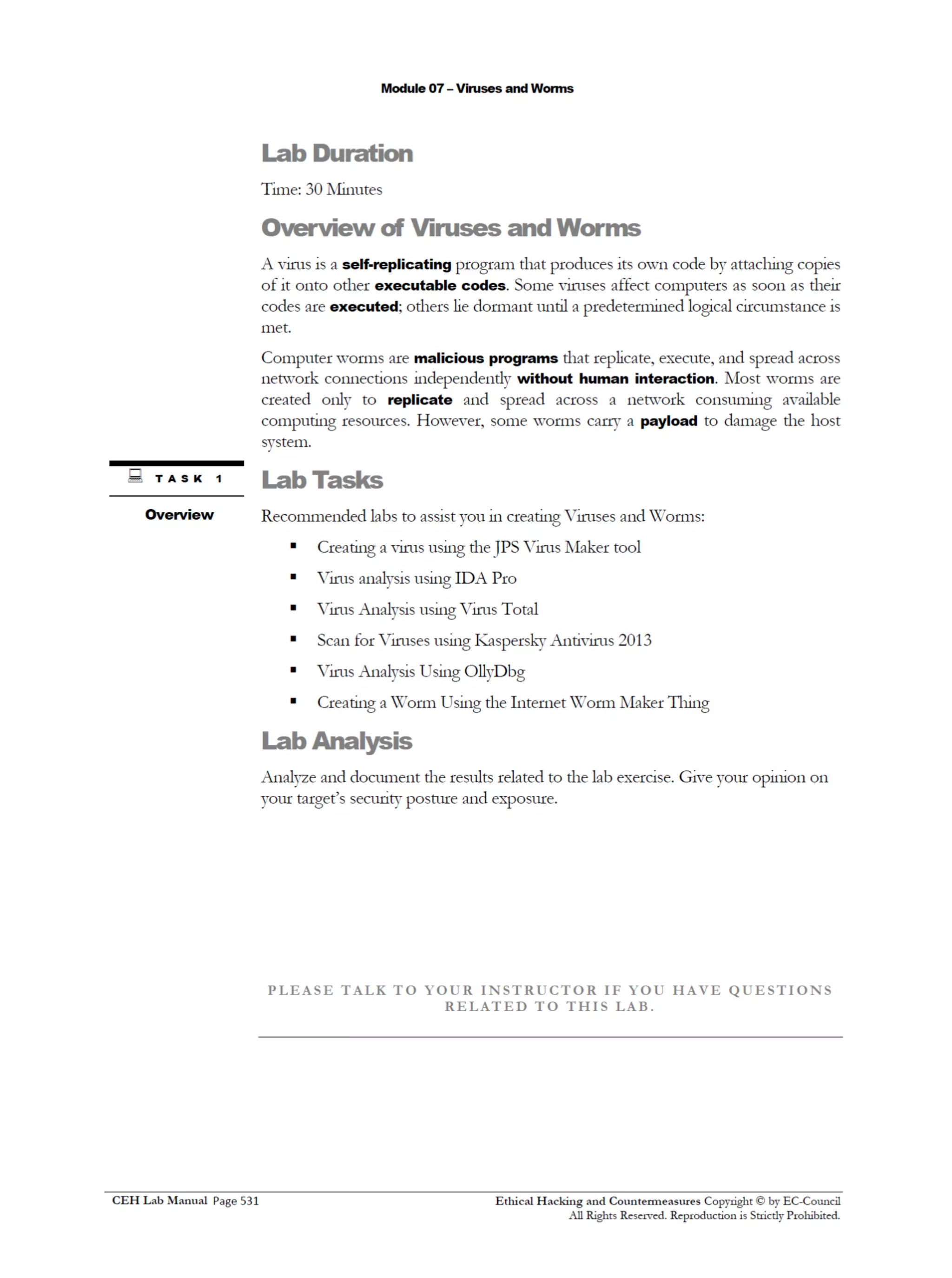 Cehv8 Labs - Module07: Viruses and Worms.