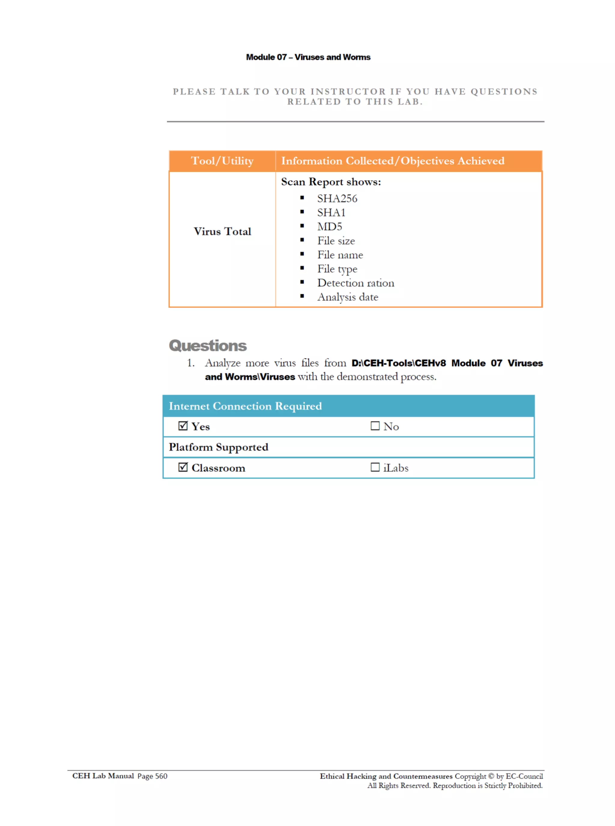 Cehv8 Labs - Module07: Viruses and Worms.