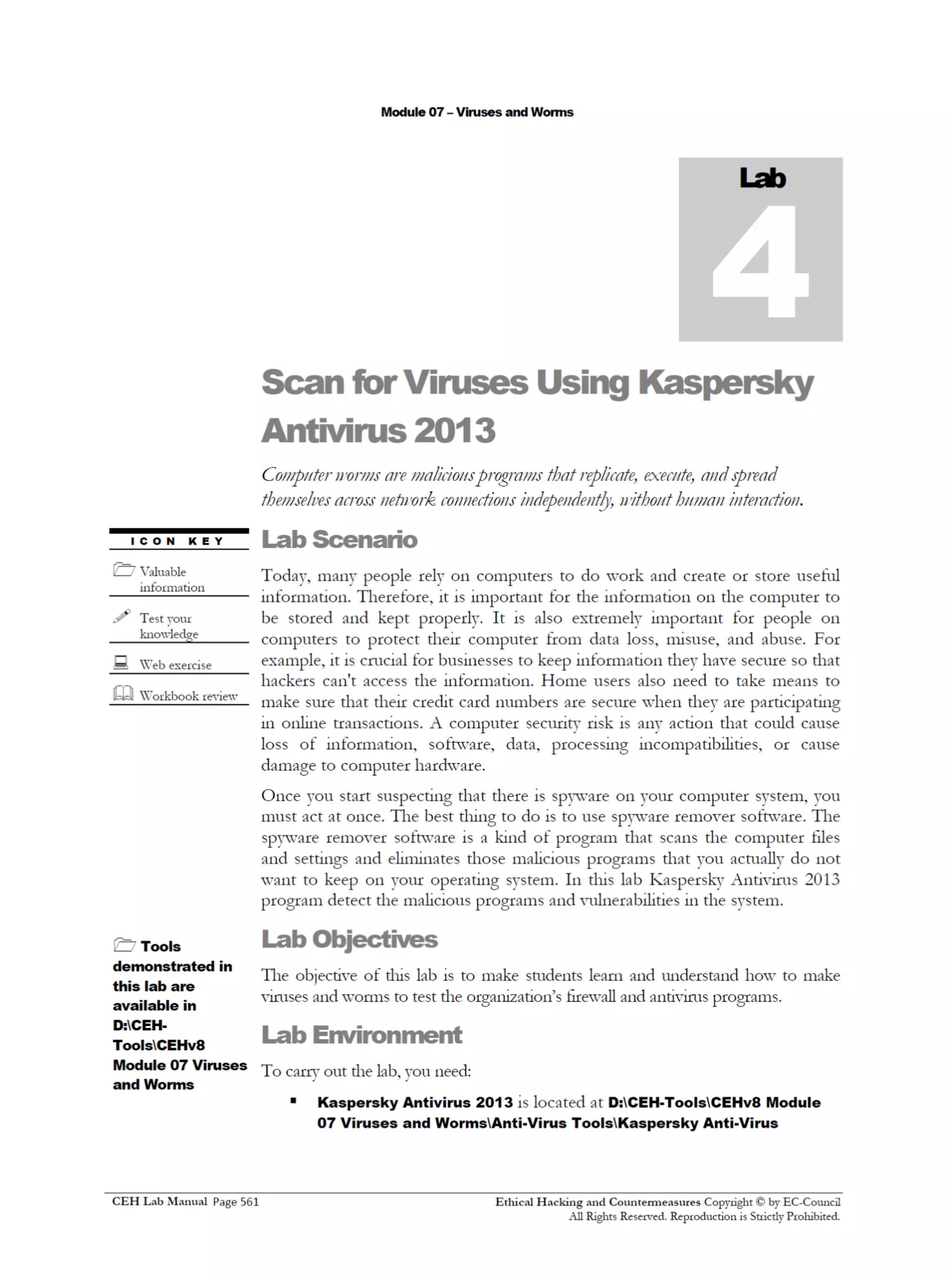 Cehv8 Labs - Module07: Viruses and Worms.