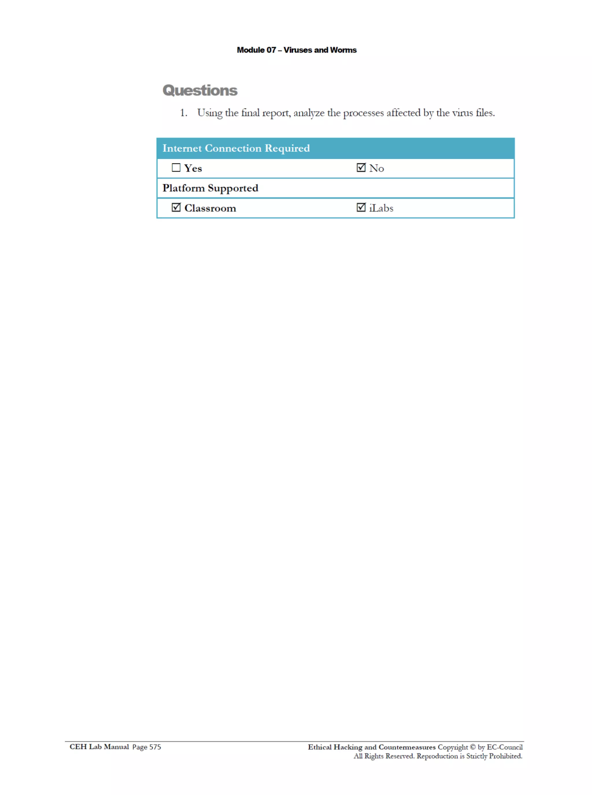 Cehv8 Labs - Module07: Viruses and Worms.