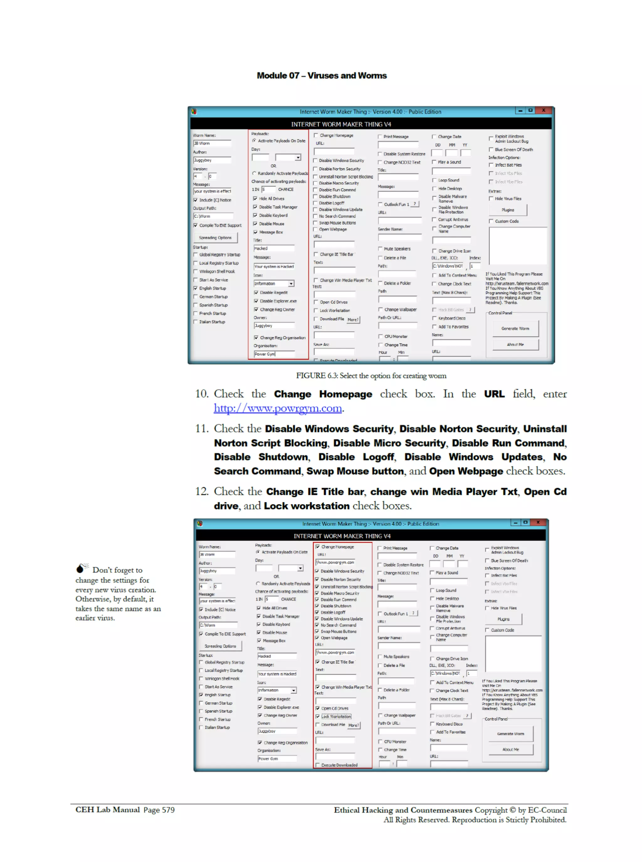 Cehv8 Labs - Module07: Viruses and Worms.