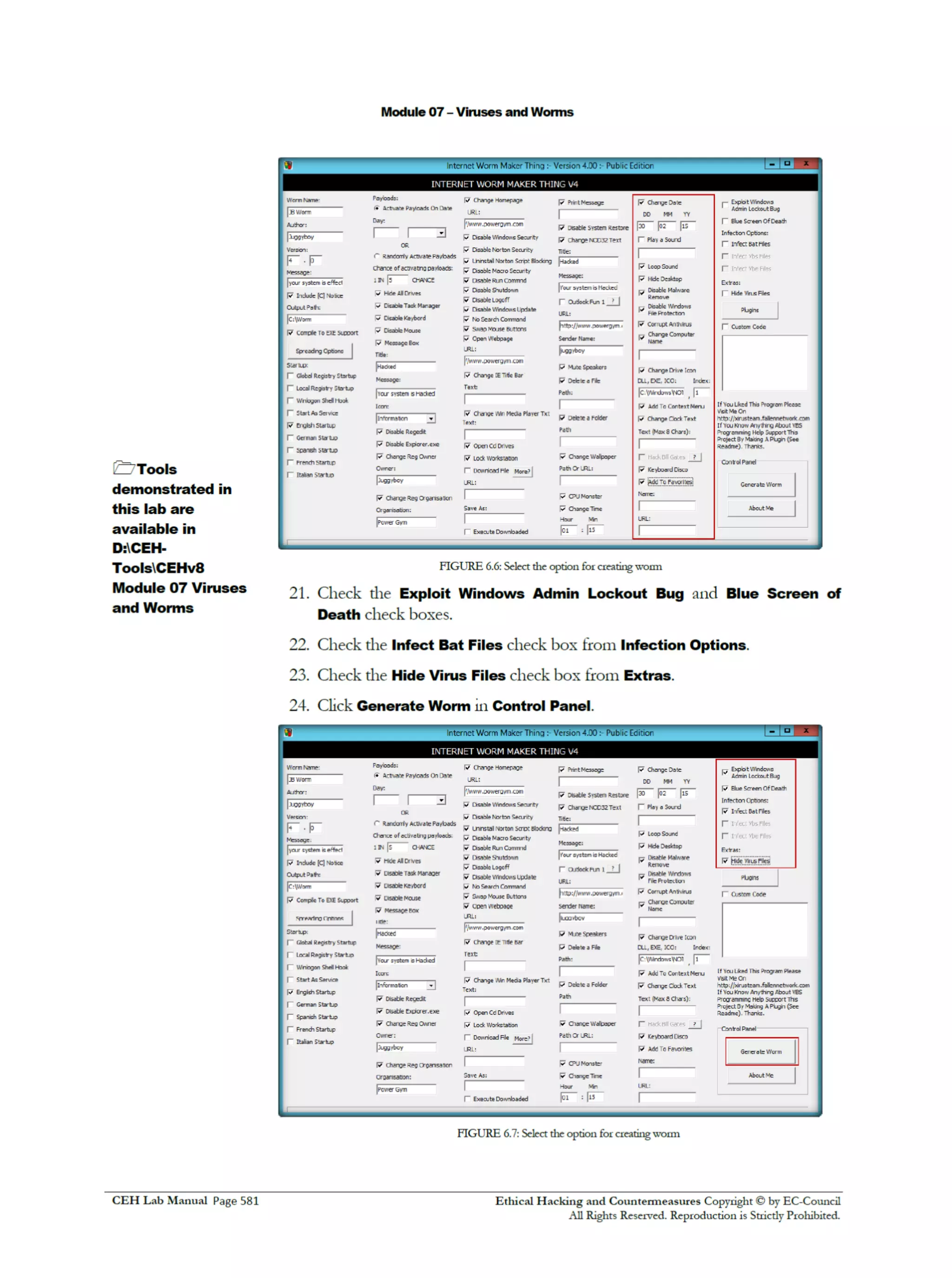 Cehv8 Labs - Module07: Viruses and Worms.