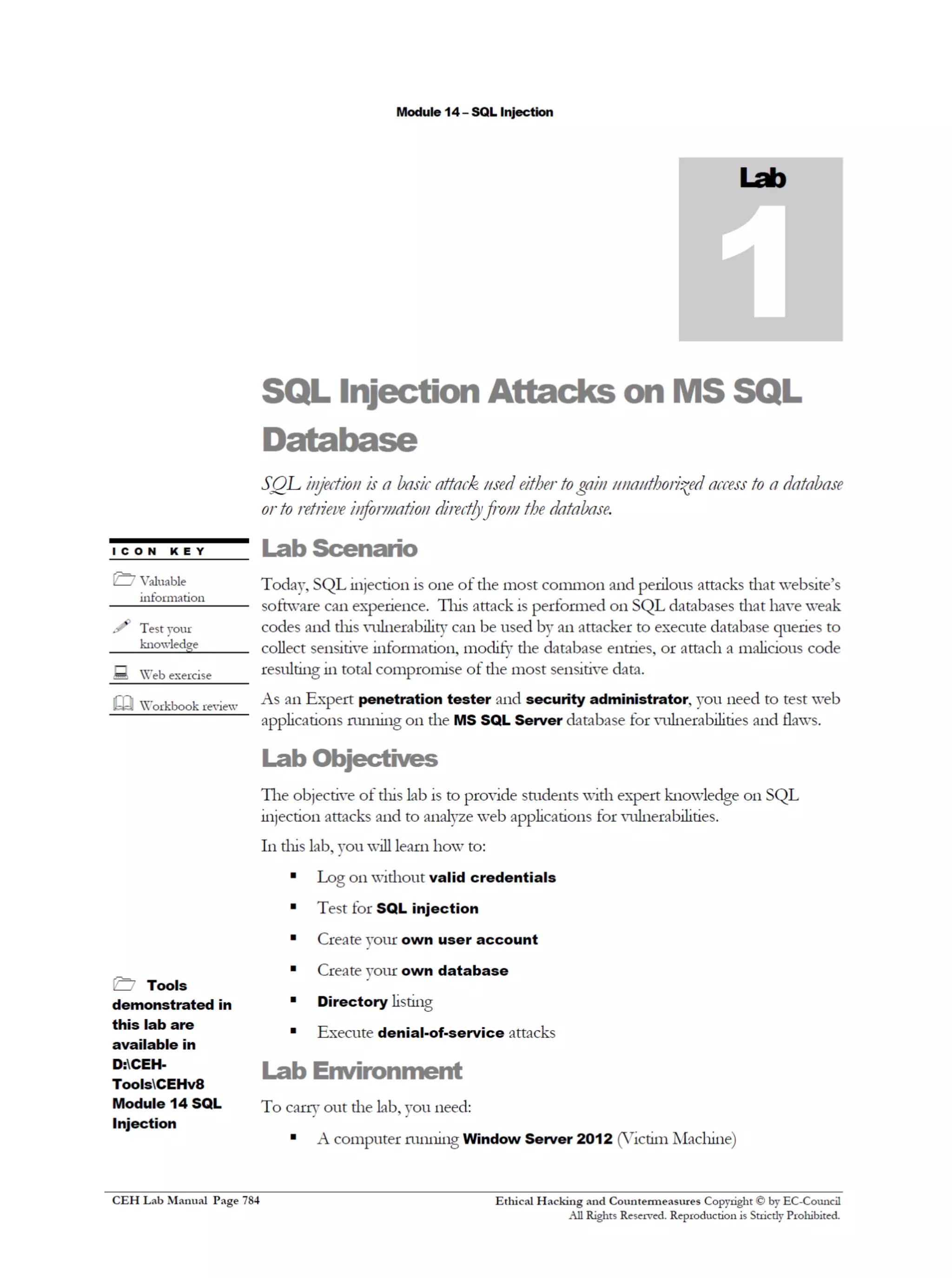 Cehv8 Labs - Module14: SQL Injection