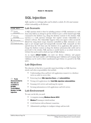 Cehv8 Labs - Module14: SQL Injection