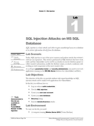 Cehv8 Labs - Module14: SQL Injection