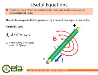Useful Equations
1) Transfer of energy from the inductor to the mass to be heated, by means of
Electromagnetic Fields.
This document is property of CEIA which reserves all rights. Total or partial copying, modification and translation is forbidden FC040K0068V1000UK
 