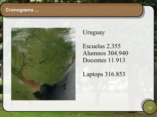 Cronograma ... Uruguay Escuelas 2.355 Alumnos 304.940 Docentes 11.913 Laptops 316.853 