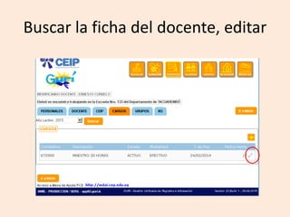 Buscar la ficha del docente, editar