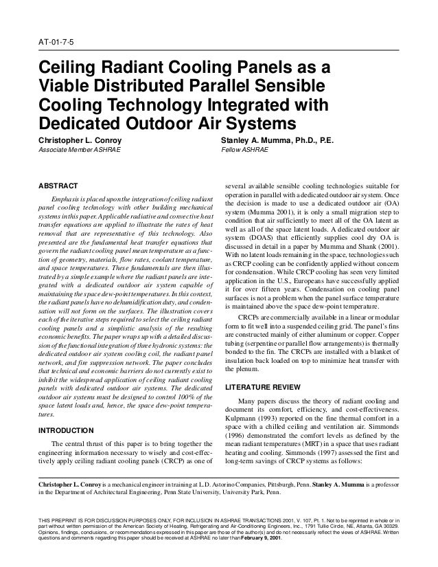 Ceiling Radiant Cooling Panels As A Viable Distributed