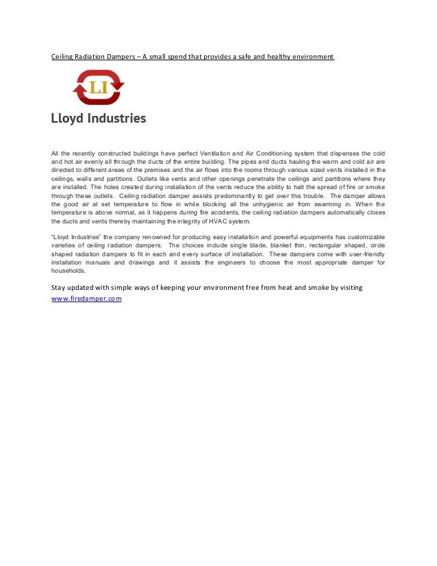 Ceiling Radiation Dampers A Small Spend That Provides A Safe And He
