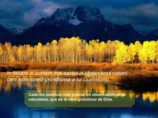 Cada dia estamos mas pobres en observación de la naturaleza, que es la obra grandiosa de Dios.   In fiecare zi suntem mai saraci in observarea naturii,  care este opera grandioasa a lui Dumnezeu. 