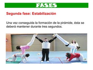 FASES
Segunda fase: Estabilización
Una vez conseguida la formación de la pirámide, ésta se
deberá mantener durante tres segundos.
 