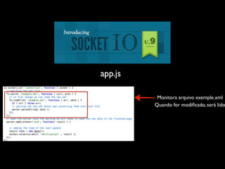 app.js

          Monitora arquivo exemple.xml
         Quando for modiﬁcado, será lido
 