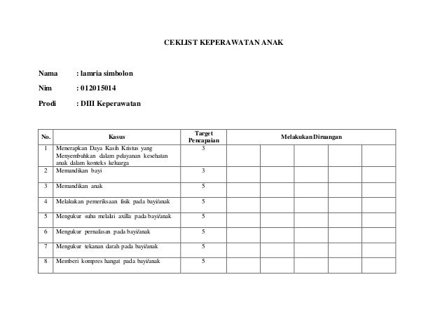 Ceklist Keperawatan Anak