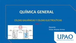 CELDAS GALVÁNICAS Y CELDAS ELECTROLÍTICAS
2021 - I
Docente:
Víctor Alvarez Armas
QUÍMICA GENERAL
 