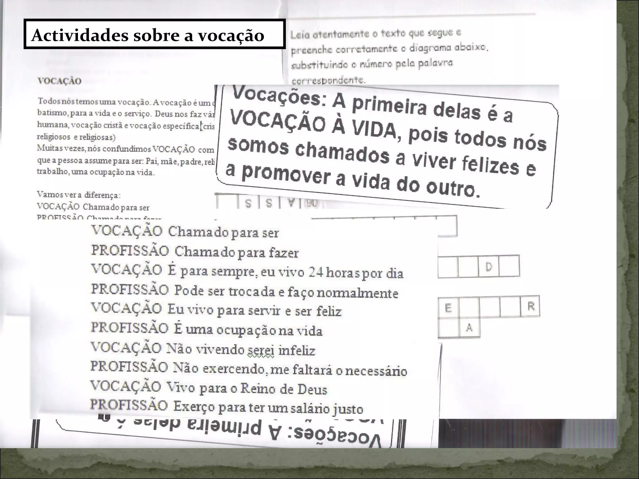 Actividades sobre a vocação