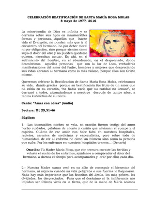 Celebración Beatificación Santa María Rosa Molas | DOC