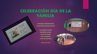 CELEBRACIÓN DÍA DE LA
FAMILIA
HOGARES COMUNITARIOS
MUNICIPIO DE GACHANCIPÁ
MI PEQUEÑO MUNDO
PEQUEÑOS GENIOS
CASITA DE BAMBI
SANTA BÁRBARA
VILLAS DEL ROSARIO
JUNIO 08 DE 2017
 