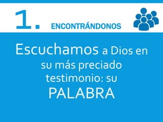 1. ENCONTRÁNDONOS
Escuchamos a Dios en
su más preciado
testimonio: su
PALABRA
 