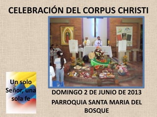 CELEBRACIÓN DEL CORPUS CHRISTI
DOMINGO 2 DE JUNIO DE 2013
PARROQUIA SANTA MARIA DEL
BOSQUE
Un solo
Señor, una
sola fe
 