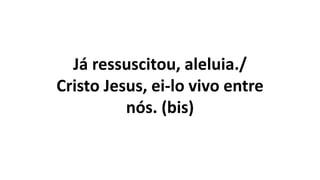 Já ressuscitou, aleluia./
Cristo Jesus, ei-lo vivo entre
nós. (bis)
 