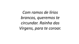 Com ramos de lírios
brancos, queremos te
circundar. Rainha das
Virgens, para te coroar.
 
