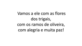 Vamos a ele com as flores
dos trigais,
com os ramos de oliveira,
com alegria e muita paz!
 