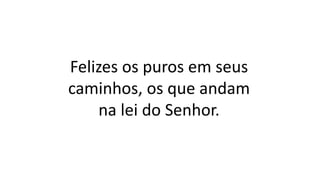 Felizes os puros em seus
caminhos, os que andam
na lei do Senhor.
 