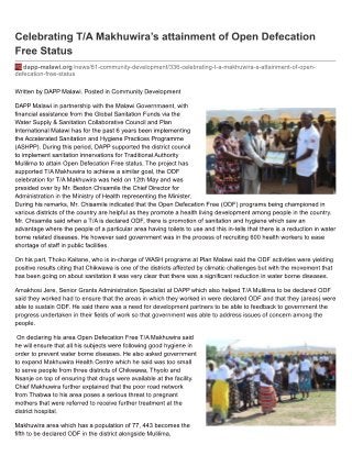 Celebrating T/A Makhuwira’s attainment of Open Defecation Free Status - DAPP Malawi