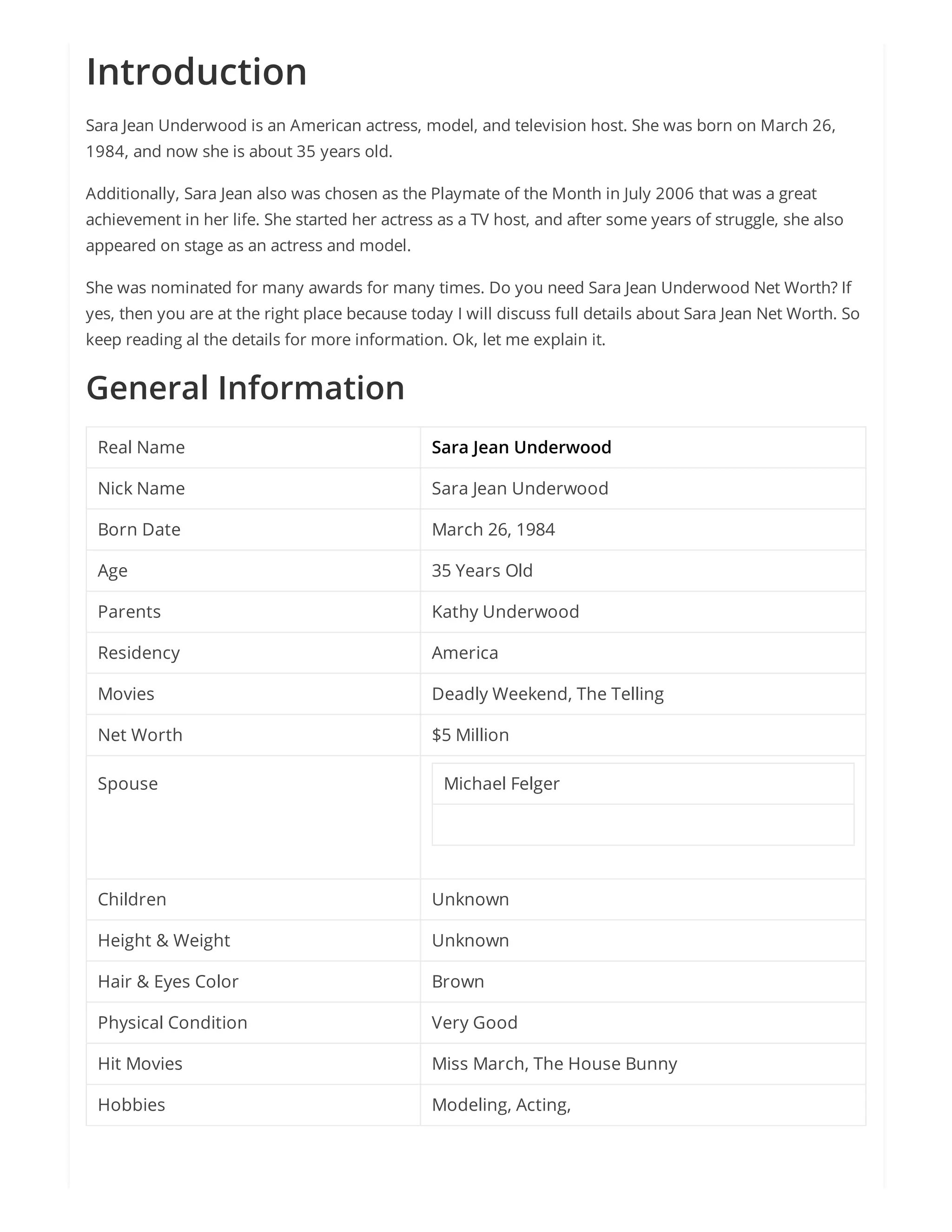 Sara Jean Underwood Net Worth, Biography & Lifestyle. You will get full