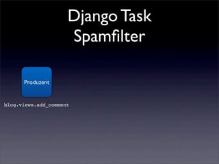 Django Task
                     Spamﬁlter

      Produzent


blog.views.add_comment
 