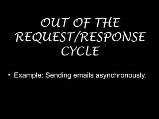 OUT OF THE
REQUEST/RESPONSE
CYCLE
• Example: Sending emails asynchronously.
 