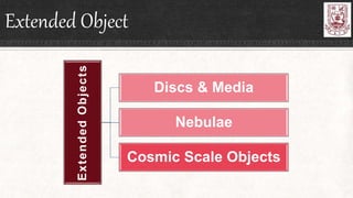 Extended Object
ExtendedObjects
Discs & Media
Nebulae
Cosmic Scale Objects
 
