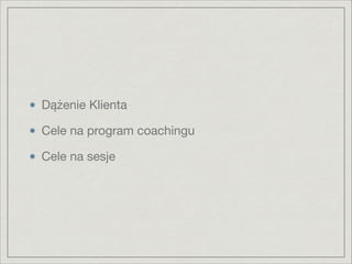 Dążenie Klienta

Cele na program coachingu

Cele na sesje
 