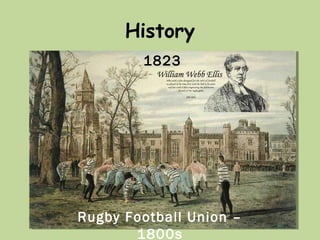 History
1823

Rugby Football Union –
1800s

 
