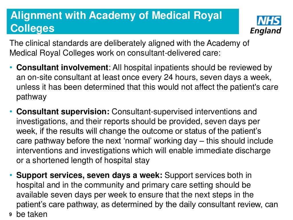 Clinical Standards for Seven Day Services in Acute Care