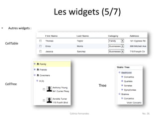 Les widgets (5/7)
•     Autres widgets :



    CellTable




    CellTree                                     Tree




                             Celinio Fernandes          No. 26
 