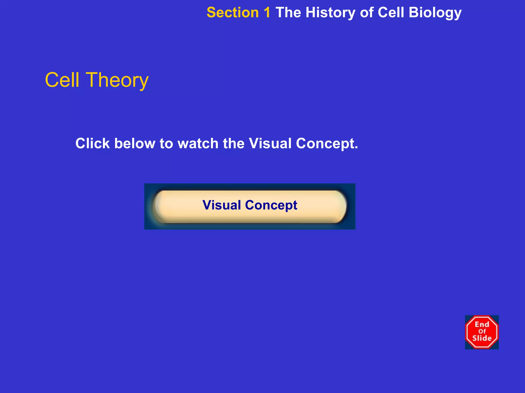Click below to watch the Visual Concept. Visual Concept Cell Theory Section 1  The History of Cell Biology 